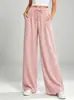 Nuevos pantalones largos casuales rectos de pierna ancha, sueltos, de color liso, con cordón y cintura elástica, estilo europeo y americano Amazon, para mujer