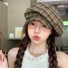 Diseño de Nicho Japonés Sombrero Octogonal de Cuadros para Mujer Verano Fino Retro que Afina el Rostro Sombrero Pequeño de Nube Casual Combinable Boina