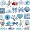 Pegatinas de Tela Bordadas Tema Azul Chicas Surfeando Parche Pegatinas Olas Cangrejo Ermitaño Etiqueta Bordada para Computadora Pegatinas de Parche de Concha