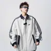 Jaqueta Esportiva Patchwork Estilo Americano para Homens, Outono Pesada Tendência Marca Versátil Casaco de Casal, High Street Legal Jaqueta de Baseball Listrada