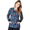 Chamarra Estampada de Manga Larga con Cuello Redondo de Amazon, Uniforme de Enfermera de Hospital Elástico, Bata de Cirugía, Cárdigan para Salón de Belleza