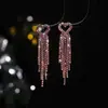 Aretes Largos con Borla en Forma de Corazón de Cristal Brillante Premium DINGKA Aretes de Diamante Brillante de Lujo Premium Aretes de Cobre