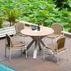 Combinação de Mesa e Cadeira para Exterior Jardim Pátio Terraço Ar Livre Mesa e Cadeira para Exterior Cadeira de Rattan Liga de Alumínio Madeira Plástica Mesa Redonda