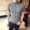 Suéter de manga curta para homens Four Seasons estilo coreano Slim-fit Camisa de base de gola meia alta branca Top masculino de meia manga