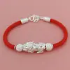 Pulsera Pixiu de Cuerda Roja Pie Plata 990 Amantes Tejida Cuentas de Transferencia Seis Caracteres Proverbios Año de Esta Vida Cuentas de Dinero Suerte
