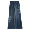 Pantalones acampanados de mezclilla versátiles con estampado retro de moda para mujer, nuevos pantalones casuales de cintura alta adelgazantes para otoño 2026