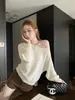 Top de Punto Holgado de Otoño para Mujer, Hombros Descubiertos, Estilo Perezoso, Capa Base Delgada Color Blanco Crema, Talla Única