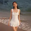 Sanqi 26039 Maiô Adulto para Mulheres, Puro e Sexy, com Alças, Adequado para Fontes Termais e Férias na Praia, Maiô Estilo Vestido Peça Única