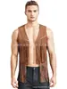 Colete Masculino de Abertura Frontal com Franjas Sem Mangas Colete Ocidental de Cowboy Jaqueta Casaco para Festa Halloween Club
