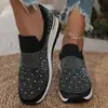 Sapatos casuais de salto plataforma plus size transfronteiriços para mulheres, nova coleção primavera/verão 2026, com adornos brilhantes e bico redondo, com cabedal em malha