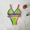 Bikini sexy de ganchillo de dos piezas europeo y americano, combinación de colores, traje de baño de playa de ganchillo de neopreno, traje de baño extranjero para mujer