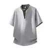 Camiseta de Manga Corta con Retazos a Cuadros Estilo Americano Falsa de Dos Piezas para Hombres y Mujeres, Nueva Marca de Verano de Moda Versátil Holgada Cuello Henley Manga Media