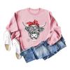 Suéter Casual de Manga Larga con Cuello Alto de Comercio Exterior de Amazon con Lazo Rojo, Estampado Divertido de Vaca, Holgado para Mujer