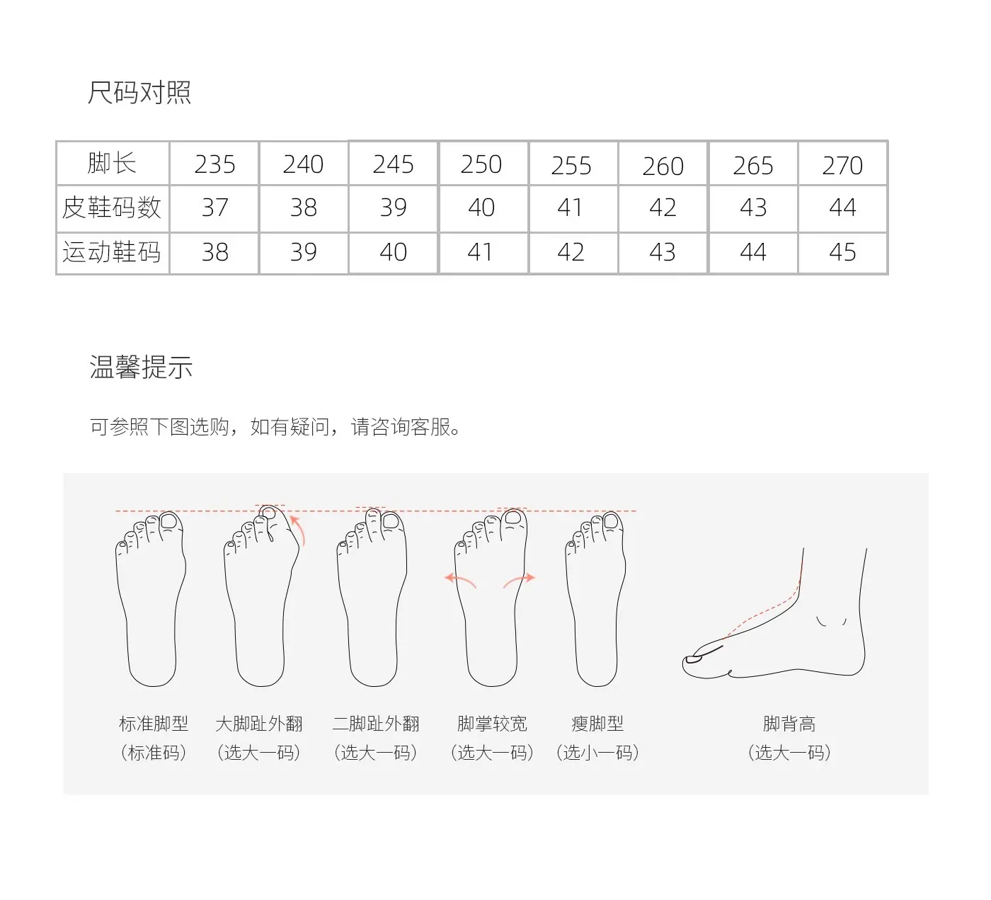 尺码表