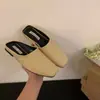 Estilo Garota da Floresta Chinelos Frescos de Primavera Meia-Calça Chinelos Fechados Respiráveis Retrô para Mulheres, Chinelos Planos de Bico Quadrado, Chinelos Tecidos, Tamanho Grande