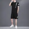 Comercio Exterior Verano Nuevo Hombres Cuello Redondo Secado Rápido Casual Deporte Traje Fitness Transpirable Manga Corta Shorts Conjunto de Dos Piezas
