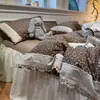 Juego de Cama Pequeño Floral de Cuatro Piezas Estilo Francés de Gama Alta con Encaje Vintage, Borde de Encaje Hueco, Sábana de Chifón Arrugado, Funda de Edredón y Faldón de Cama