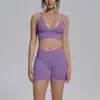 Top esportivo com costas cruzadas e sem bojo, conjunto de roupas de yoga sem costura, conjunto de shorts de secagem rápida e justo para levantar o bumbum, roupas de corrida e fitness de secagem rápida