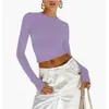 Camiseta nueva de primavera para mujer, moda europea y americana, camiseta básica de color liso con cuello redondo, top ajustado de manga larga para mujer