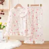 Pijama para Niña Primavera y Otoño Dulce Cuello de Muñeca Encaje de Princesa Dibujos Animados Niña Pequeña Conjunto de Manga Larga Ropa para el Hogar para Bebé