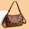 Bolsa transversal estampada retrô da moda no atacado para mulheres, bolsa de ombro novo estilo para mulheres de meia-idade, porta-celular e moedas, bolsa de mãe, moderna