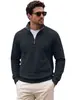 Sudadera de hombre jacquard transfronteriza con media cremallera y manga larga, Amazon primavera/otoño casual de corte holgado, color liso con bolsillos