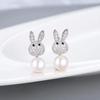 Nuevos Pendientes de Conejo de Perla de Plata Esterlina S925 Estilo Coreano para Mujer Micro-incrustados Pendientes de Conejo del Zodíaco Accesorios DIY