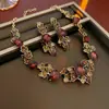 Set de Pendientes y Collar Florales Vintage con Perlas, Cadena para Clavícula Estilo Palacio, Joyería de Lujo Ligero de Alta Gama para Mujer