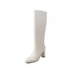 Botas de montar con tacón grueso para mujer, botas altas de piel de vaca, otoño e invierno, nuevas, de cuero genuino, punta redonda, no por encima de la rodilla, tacón alto, botas altas hasta la rodilla para mujer