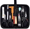 Conjunto de Bolsa de Ferramentas de Tecido Oxford Preto para Fazer e Reparar Joias, 19 Peças, Três Mini Pinças, Cartão de Agulhas para Miçangas/Régua Macia