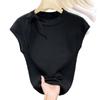 Camiseta feminina de malha com gola redonda e manga curta, de seda gelada, verão 2025, nova, slim fit, coringa, pequena, manga curta