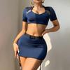 Lingerie Sexy Europeia e Americana Transfronteiriça Ultra-Fina Fantasia Apaixonante Tentação Uniforme de Polícia Feminino Saia Curta que Cobre o Quadril T-Pants Conjunto de Três Peças