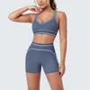 Conjunto esportivo de tecido escovado bicolor com sensação nude, conjunto de yoga moderno e de alta qualidade, conjunto para exercícios ao ar livre, corrida e fitness