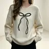Nuevo jersey transfronterizo estilo europeo y americano 2026, sudadera simple y casual con lazo, cuello redondo, corte holgado, suéter de manga larga para mujer, adecuado para otoño e invierno