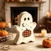 Bestseller transfronteiriço Decorações de bandeja de mesa de madeira de Halloween: decorações de vitrine para casa com fantasma, gato preto, abóbora, coruja