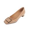 Elegantes y funcionales zapatos de tacón medio grueso de charol vacuno con hebilla cuadrada de metal, de piel auténtica, primavera 2024, para mujer.