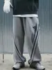 Pantalones de Chándal de Estilo Europeo y Americano de Moda con Bordado de Estrellas para Mujer con Puntada de Línea, Corte Recto Holgado, Pantalones Largos Casuales con Caída