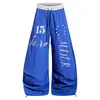 Calças Casuais Masculinas de Verão Novas, Largas, de Perna Larga, com Estampa Digital de Letras Estilo Starburst e Calças Cargo Curvas