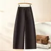 Pantalones Anchos Personalizados para Mujer Casuales Largos de Cintura Alta Sueltos Adelgazantes Versátiles para Viajes de Negocios Caídos Color Sólido Rectos 20