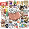 Compra direta internacional de 50 adesivos decorativos à prova d'água com tema de livros vintage e gatos para cadernos e garrafas de água