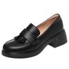 Una generación de mocasines de suela gruesa, zapatos pequeños de cuero estilo británico, zapatos de mujer, zapatos de uniforme de tacón grueso, zapatos negros, un solo zapato