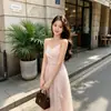 Vestido de Chifón de Estilo Francés Independiente Chuqing con Cintura Alta, Pliegues, Volantes para Mujer, Vestido Largo sin Tirantes para Vacaciones de Verano