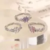 Anillo de Dedo Índice con Forma de Corazón y Índice de Flor de la Suerte del Amanecer de Primavera para Mujer, Anillo de Compromiso, Moda Coreana y Japonesa, Anillo Abierto de Trébol de Cuatro Hojas con Diamante Brillante