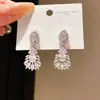 Pena Esmeralda Luz Fluida~Brilhantes Zircônias Gota d'Água Brincos de Tarraxa Estilo Corte Francês Brincos Leve Luxo Sensação de Alto Padrão Acessórios de Brincos para Mulheres