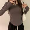 2025 Novo Estilo Garota Picante Petite Camiseta Feminina Manga Longa Versão Coreana Slim Fit Irregular Base de Espinha de Peixe Feminina Tendência