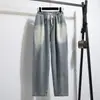 Foto Real Calça Jeans Banana Outono Perna Reta Perna Estreita Perna Larga Corte de Foice Tamanho Grande Cintura Elástica Simples Caimento Solto Cordão Calça Jeans Banana Feminina