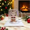 Nueva taza de vidrio transfronteriza con tema navideño, de doble capa, diseño de dibujos animados, con lentejuelas, borosilicato alto, aislante, con asa