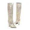 Tallas 34-48 Botas de Mujer Antideslizantes de Suela de Goma Versátiles, Botas Altas de Punta Fina para Mujer Transfronterizas, Zapatos sin Cordones Plateados para Mujer de Talla Grande