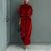 Conjunto de Malha de Manga Longa com Calça Wide Leg Feminino de Moda de Alta Qualidade Europeu e Americano Transfronteiriço Outono e Inverno 2025 Conjunto de Duas Peças