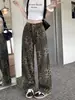 Jeans Rectos Holgados con Estampado de Leopardo Estilo Retro Americano High Street 2026, Pantalones Largos hasta el Suelo de Cintura Alta Estilo Nuevo Primavera y Otoño